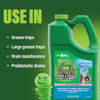Green Gobbler Enzyme Drain Cleaner | Controls Foul Odors & Breaks Down Grease, Paper, Fat & Oil in Sewer Lines, Septic Tanks & Grease Traps | 1 Gallon - size: 1 Gallon