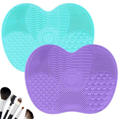 2 Pcs Silicone Make Up Brush Cleaning Mat, Makeup Brush Cleaner Mats, Cosmetic Cleaning Pads, Portable Washing Tool with Suction Cup for Makeup Cosmetic Brushes - color: Green and Purple