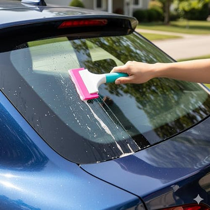 2-Pack Rubber Squeegee with Long Handle, 5-Inch Width Soft Water Blade for Car Window Tinting, Vinyl Wrap Tool & Kitchen Countertop – Scratch-Free, Anti-Slip Grip (Pink & Blue)