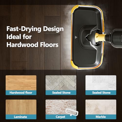 Simple Deluxe Steam Mop for Floor Cleaning, Lightweight Floor Steamer Cleaner Mop - Ideal for Hardwood/Tile/Laminate Floors Carpet, 2 Washable Pad, Black and Yellow