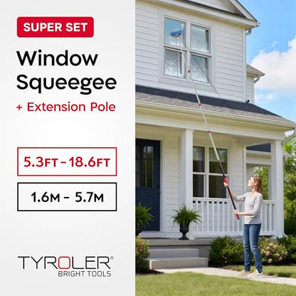Tyroler Professional Window Squeegee with Extension Pole | Squeegee for Windows Cleaning | Outdoor Window Cleaner Tool, Windows Washing Kit with Extension Pole | Window Cleaning Kit (18.6 feet) - size: 18.6 feet