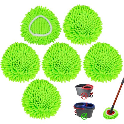 6 Pack Mop Replace Heads Mop Heads Replacements for O-Cedar RinseClean 2-Tank Spin Mop System,Chenille&Microfiber Mop Head Refills for Multi-Surface Floor Dry/Wet Use,Reusable and Washable,Green - size: mini-6pack