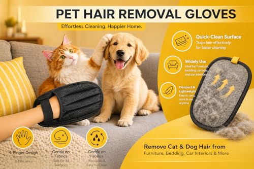 Pet Hair Removal Glove by ZOPP – Five-Finger Magic Brush for Dog & Cat Hair Remover | Electrostatic Reusable Lint Remover for Couch, Sofa, Car Seats, Carpet, Clothing & Beds (Pack of 1)