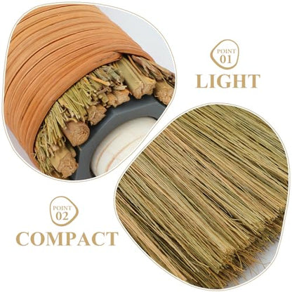SOLUSTRE 2pcs Handmade Soft Bristle Household Brooms with Removable Handles, Natural Woven Straw Cleaning Brooms for Indoor Dust Removal and Living Room Sweeping