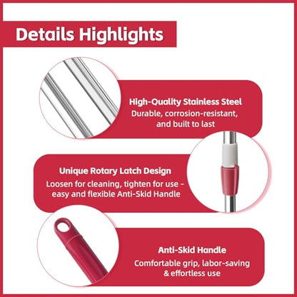 Spin Mop Replacement Handle, 47.6-inch 360 Degrees Rotating Telescopic Replacement Mop Stick with a Robust Stainless Steel Disc for Spin Mop Bucket Cleaning System (Stainless Steel Disc,Red) - color: Red, style: Stainless Steel