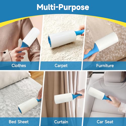 Swihauk 1200 Sheets Extra Sticky Lint Rollers for Pet Hair, Easy Spiral Tear Lint Roller for Clothes with Ergonomic Handle, Multipurpose Lint Remover for Furniture, Carpet, Car Seat - size: 1200 Sheets