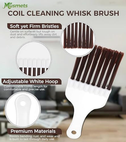 3PCS Air Conditioner Fin Comb Set, Double-Sided AC Coil Cleaning Brush, Metal Fin Comb & Mini Split Brush Kit Compatible with Refrigerator/Evaporator/Window AC Units