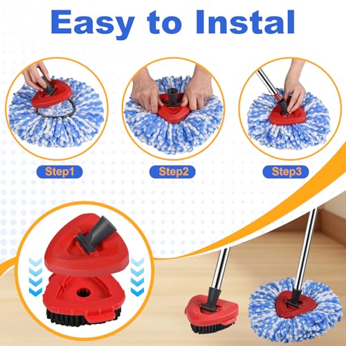 Mop Heads Replacements for O Ceda RinseClean 2-Tank System, 4 Pack Spin Mop Replacement Heads with Scrub Brush, 100% Microfiber Mop for Floor Cleaning, Easy Install & Machine Washable