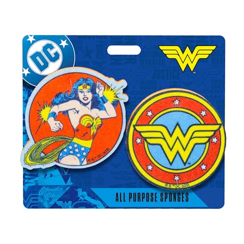 Spoontiques Wonder Woman Premium Sponge Set - 2-Pack Multi-Purpose Cleaning Sponges - Dual-Sided Non-Scratch Scrub & Absorbent Wipe - Durable, Reusable, Odor-Resistant for Daily Use