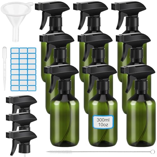 9 Pack 10 oz Plastic Spray Bottle Bulk for Plant Small Spray Bottle Fine Mist Water Sprayer Upgraded Adjustable Nozzle Refillable Empty Containers for Cleaning, Hair, Cooking(Green) - color: Green, size: 10oz/300ml, style: Regular