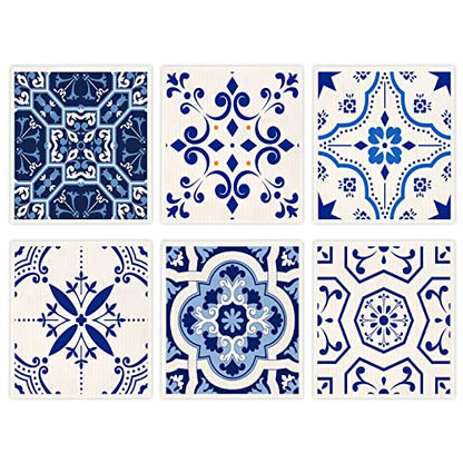Swedish Dish Clothes Pack of 6, Reusable, Absorbent Hand Towels for Kitchen, Bathroom and Cleaning Counters - Blue Cellulose Sponge Cloth - color: Blue