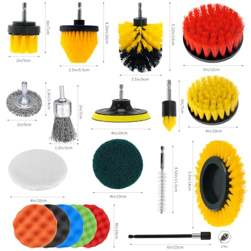 48 Pcs Drill Brush Attachments Set, Scrub Pads & Sponge & Wire Brush for Drill, Power Scrubber Brush with Extend Long Attachment, Drill Scrubber Brush Kit for Bathroom, Floor, Car, Grout