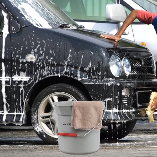 Begale 4-Pack 3.5 Gallon Plastic Round Car Wash Bucket with Handle, Gray | 14 Quart Commercial Cleaning Pail, Pour Spout, Quart Measurement Marks, Comfort Handle, Perfect For Commercial Cleaning Tasks