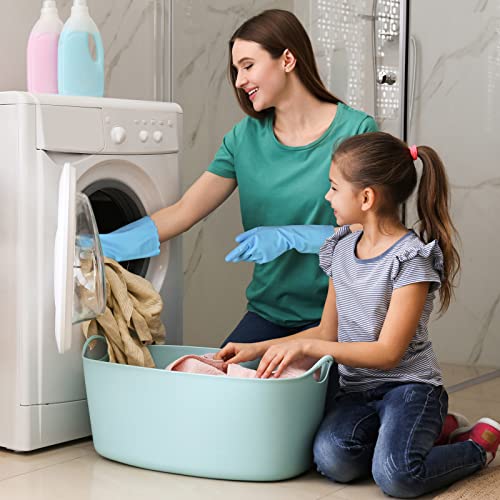 Bamllum Rubber Cleaning Gloves - 3 Pairs Latex Free Kitchen Cleaning Gloves with Cotton Liner- Household Dishwashing Gloves, Non- Slip Waterproof (Small, Blue+Pink+White) - color: Blue+pink+white, size: Small