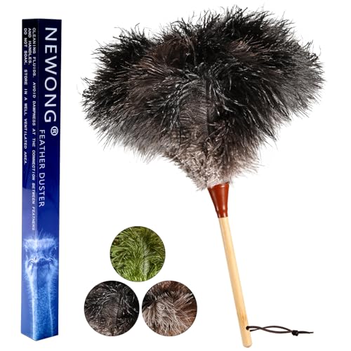 16inch Natural Good Ostrich Feather Duster with Bamboo Handle, Electrostatic Dust Remove for Ceiling，Fans，Bookshelves, Sofa, Windows, Fit for Home, Office and Cars - color: Black