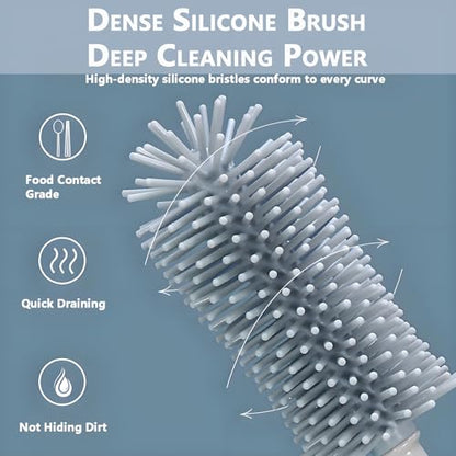 Baby Bottle Brush Set 3-in-1, Silicone Bottle Brush with Wall Mount Holder, 11" Long Handle Bottle Brush + Nipple Brush + Straw Brush Cleaner for Baby Bottles, Cups, Straws – BPA Free (Blue) - color: Blue