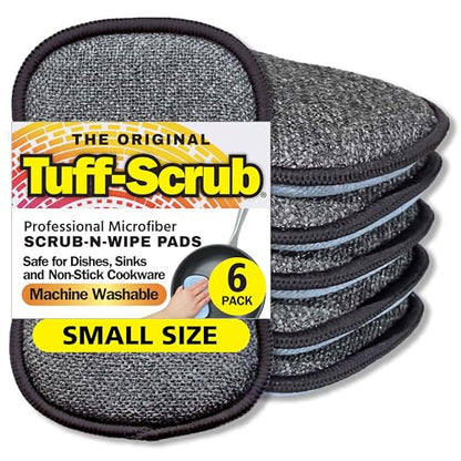 Original Scrub-N-Wipe Pad by Tuff-Scrub, 6-Pack, Microfiber, Multi-Surface, Non-Scratch, Dual-Sided, Scrubber for Dishes, Sinks, Non-Stick Cookware – Machine Washable, Durable Kitchen Sponge (Small) - size: Small