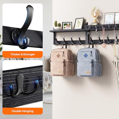 Evermagin 35" Coat Rack Wall Mount with Shelf, 4 in 1 Coat and Key Hanger with 13 Metal Hooks, Entryway Wall Mounted Shelf with Mail Holder for Living Room, Bedroom, Black - color: Black, size: 35 inch
