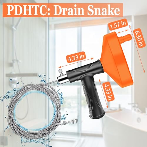Drain Snake Auger, 33 FT Plumbing Snake Drain Hair Clog Removal Tool, Sink Unclogger Drain, Heavy Duty Snake Auger, Cleaner Tool for Bathroom Kitchen Tub Shower Drain Clog Remover with Gloves