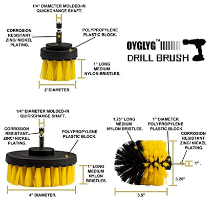 Drill Brush Attachment Set - 4 Piece Cleaning Kit for Bathroom Surfaces, Grout, Floor, Tub, Shower, Tile, Kitchen and Car - Electric Multi-Purpose Scrubber - color: Yellow and Black