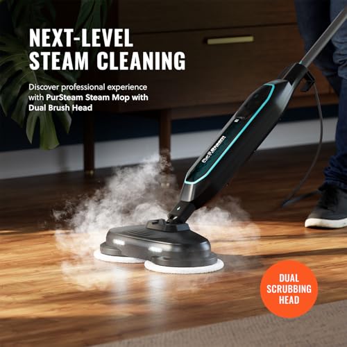 Pursteam ScrubMaster Steam Mop with Dual Scrubbing Head, LED Headlights, Adjustable Steam Control, Anti-Slip Swivel Head, Cable Holder & Upright Lock - size: Steam Mop - ScrubMaster
