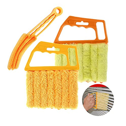 Mwellewm 2Pcs Window Venetian 7 Finger Dusting Cleaner Tool and 1Pc Window Blind Cleaner Duster Brush Hand-Held Window Shutters Venetian Shades Brush for Air Conditioner Duster Dirt - color: Yellow