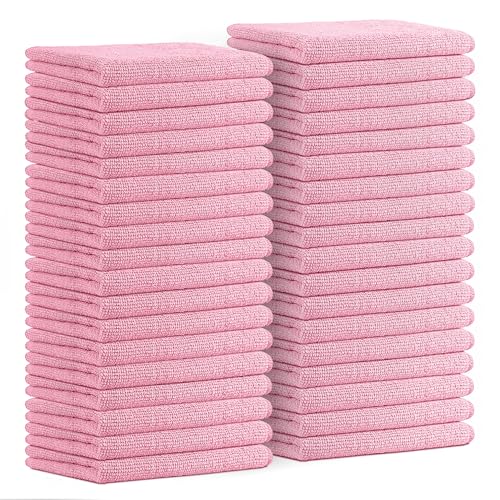 Avalon Towels Microfiber Cleaning Cloths (Value Pack of 36) - Size 16 x 16 Inches, Highly Absorbent Cleaning Rags, Lint Free, Reusable and Washable, Microfiber Towels for Cars - color: Pink, size: Pack of 36 - 16x16 Inches