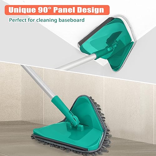 JEHONN Wall Cleaner Mop with Long Handle 82 Inches, 3-in-1 Ceiling Cleaning Tool Duster with 6 Replacement Microfiber Chenille Pads for Painted Walls, Baseboard, Window, Floor (Green) - color: Green