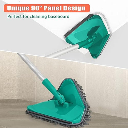 JEHONN Wall Cleaner Mop with Long Handle 82 Inches, 3-in-1 Ceiling Cleaning Tool Duster with 6 Replacement Microfiber Chenille Pads for Painted Walls, Baseboard, Window, Floor (Green) - color: Green