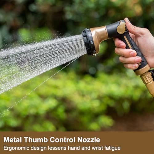 FANHAO Garden Hose Nozzle Heavy Duty, 100% Metal Water Hose Sprayer with 8 Spray Patterns, High Pressure Spray Nozzle Thumb Control On Off Valve for Lawn & Plant Watering, Car & Pet Washing - Khaki - color: Khaki