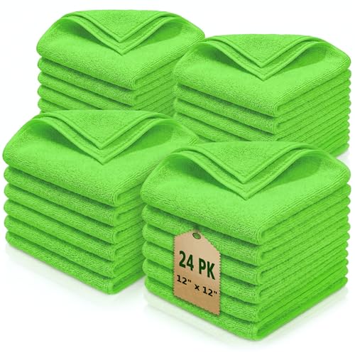 Cleaning Towel Washcloths, 12' x 12" All-Purpose Microfiber Rags - Ultra Soft Wash Cloths Reusable Shop Towels for Kitchen Bath Car Window Household Home and Commercial (Green, 12"X12" 24-Pack) - color: Green
