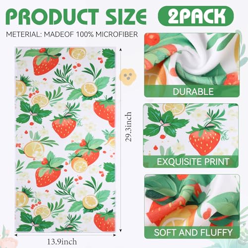 Decorative Kitchen Towels - Set of 2 Dish Towels for Kitchen 14 x 30 Inch Decoration Strawberry Hand Towels Soft & Ultra Absorbent, Reusable Quick Dry Microfiber Cloths for Baking Cooking Cleaning