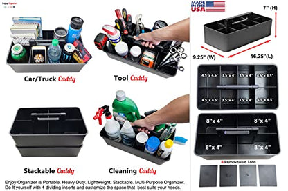 5 Extra Large Portable Carry Caddy, Black, Carrier for Cleaning Supplies, Tools, All-Purpose Carry Caddy Made In USA