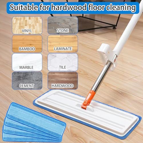 Replacement Mop Pads, Microfiber Cleaning Mop Compatible with Bona Mop, Washable & Reusable Mop Refill Pads for Hardwood Floor,18 Inch, Blue (8)