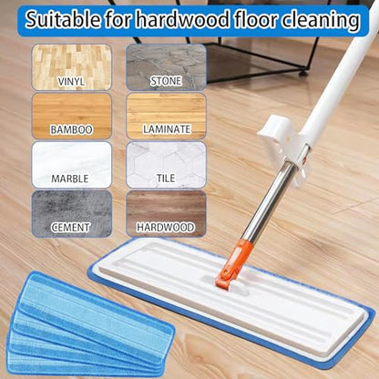 Replacement Mop Pads, Microfiber Cleaning Mop Compatible with Bona Mop, Washable & Reusable Mop Refill Pads for Hardwood Floor,18 Inch, Blue (8)