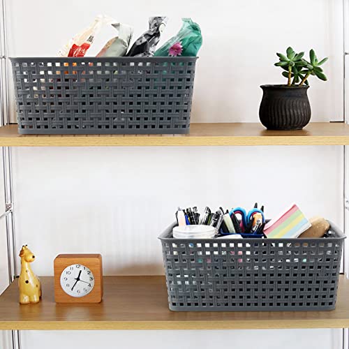 4-Pack Plastic Storage Basket, Gray Organizer Bin - size: Medium(11.41" x 8.93" x 4.72")