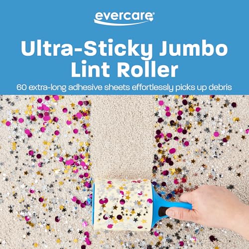 Evercare Jumbo Lint Roller, 60‑Sheet Extra‑Large Adhesive Roller with Blue Handle for Pet Hair & Lint