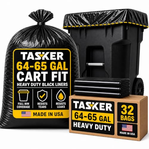 Tasker 65 Gallon Trash Bags for Toter, (Value-Pack 32 Count w/Ties) Heavy Duty Extra Large Garbage Bags for 64-65 Gallon Outdoor Trash Cans, Yard Waste and Lawn Debris - size: 32 Count (Pack of 1)