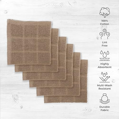 100% Cotton Terry Dish Cloth & Dish Towel, 6 Pack, Super Soft and Absorbent Kitchen Towels, Perfect for Kitchen Cleaning and Dish Washing (TAN 6 Pack) - color: Tan 6 Pack