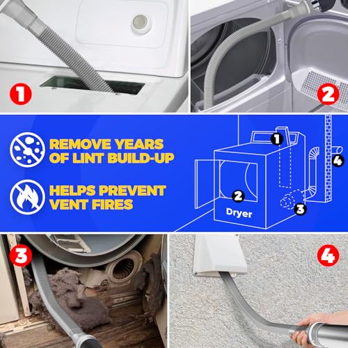 Holikme Dryer Vent Cleaner Kit 2 Pieces - Upgraded Dryer Lint Screens Cleaner Brush Part,Compatible with Most Vacuum Cleaner,Vacuum Hose Attachment & Refrigerator Coil Brush,Quickly Lint Remove,Gray - color: Gray