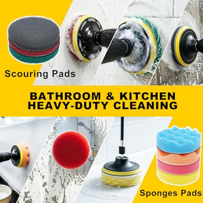 23Pcs Drill Brush Attachments, Power Scrubber Brushes with 2 Gap Brushes, Scrub Pads & Sponge Polishing Pads, Car Polishing Kit, Cleaning Supplies for Bathroom Kitchen Auto (Yellow-23pcs) - color: Yellow-23pcs