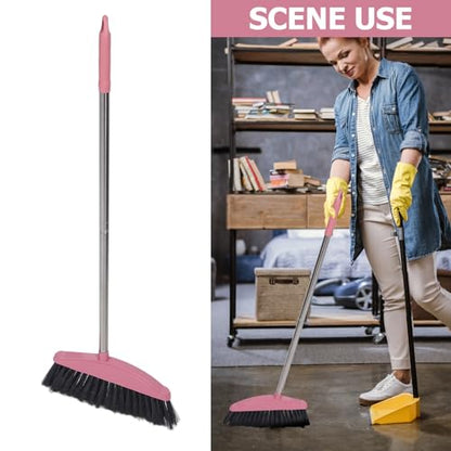 Luxshiny Outdoor Broom with Long Handle 34.37 Inch Angle Floor Wiper for Home Kitchen Yard Cleaning Household Sweeping Tool - color: Pink