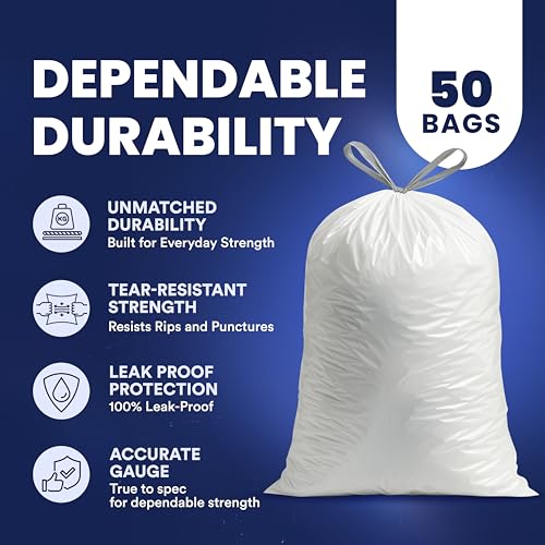 Plasticplace 13 Gallon Trash Bags │ 1.2 Mil │ White Extra-Large Drawstring Garbage Can Liners │ 24" x 31" (50 Case) - color: White, size: 50 Count (Pack of 1)
