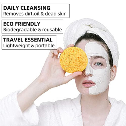 60-Count Compressed Facial Sponges|100% Natural Kickleen Cellulose Cosmetic Spa Sponges for Daily Facial Cleansing|Makeup and Mask Removal | Exfoliating | Skin Massage | Pore Exfoliation (Yellow) - color: Yellow