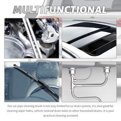 78" Long Flexible Car Drain Cleaning Brush,Stainless Steel/Nylon Pipe Cleaner Brush with Double Head,Slim Car Drain Brushes Pipe Cleaning Tool as Auto Sunroof Drains Cleaner
