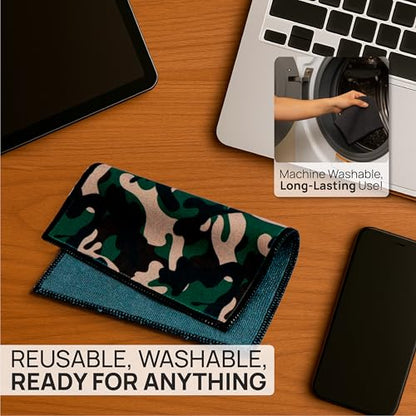 Microfiber Wholesale Quick Cloth Glasses Cleaning Cloths – 5x7, Camo, 2 Pack with Case | Double-Sided Lens Cleaner for Eyeglasses, Camera, Screens & Glass | Reusable Microfiber Glass Polishing Cloths - color: Camo, size: 5"x7"