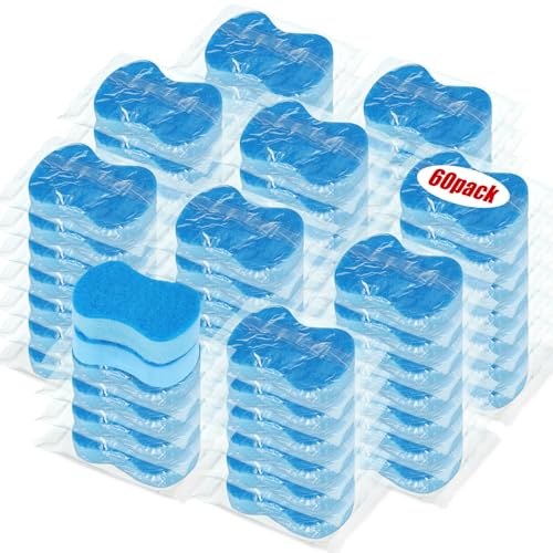 Tanlade 60 Pcs Individually Wrapped Sponges Kitchen Bulk Non Scratch Scouring Sponges for Dishes Household Cleaning Travel Apartments Hotel Car (Blue) - color: Blue