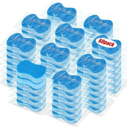 Tanlade 60 Pcs Individually Wrapped Sponges Kitchen Bulk Non Scratch Scouring Sponges for Dishes Household Cleaning Travel Apartments Hotel Car (Blue) - color: Blue