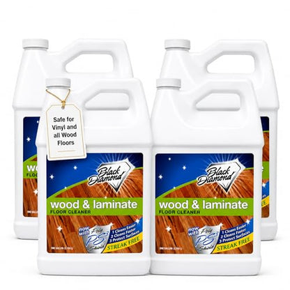 Black Diamond Stoneworks Wood & Laminate Floor Cleaner – No-Rinse Streak-Free Cleaner for Hardwood, Laminate, Engineered Wood & Luxury Vinyl Plank Floors (4 Gallons) - size: 128 Fl Oz (Pack of 4), style: Floor Cleaner