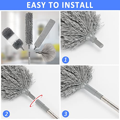 Microfiber Duster Kit 23pcs with 30 to 100 Inches Extension Pole and Extendable Window Squeegee, Washable and Bendable Feather Duster for Cleaning Ceiling Fans, High Ceilings, Cobwebs, Blinds